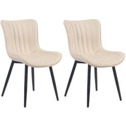 Lot de 2 chaises de salle à manger coutures décoratives verticales avec pieds en métal noir assise en pvc crème 100001730