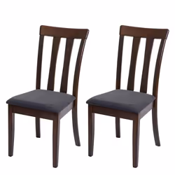 Set de 2 chaises de salle à manger cuisine en tissu gris fonce et bois massif marron fonce