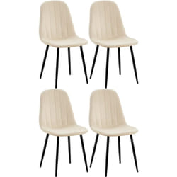 Set de 4 chaises de salle à manger coutures décoratives verticales assise en velours crème pieds en métal noir 100001751
