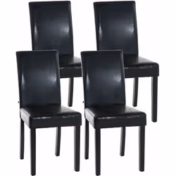 Chaises de salle à manger - Design moderne - Lot de 4 - PVC noir - Pieds en bois - Confortables