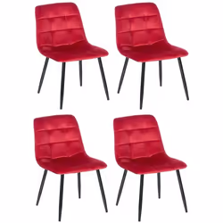 Chaises de salle à manger - Moderne - Velours rouge - Lot de 4 - Métal noir - Confortable et design