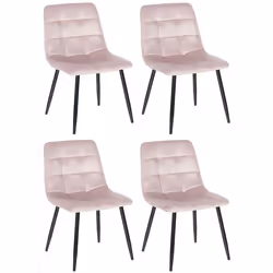 Chaises de salle à manger - Noname - Lot de 4 - Velours rose - Métal noir - Confort moderne