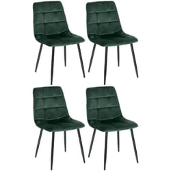 Lot de 4 chaises de salle à manger coutures forme carrées en tissu velours vert foncé pieds en métal noir 100001793