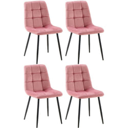 Lot de 4 chaises de salle à manger coutures forme carrées en tissu velours rose pieds en métal noir 100001799