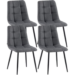 Lot de 4 chaises de salle à manger avec coutures décoratives carrées en tissu gris foncé et pieds en métal noir 100001801