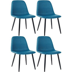 Chaises de salle à manger - Design contemporain - Lot de 4 - Tissu bleu - Pieds en métal noir - Confort optimal