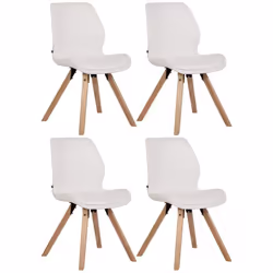 Chaises de salle à manger - Design Scandinave - Lot de 4 - PVC blanc - Pieds en bois clair - Confortable