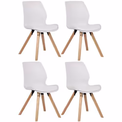 Chaises de salle à manger - Design Scandinave - Lot de 4 - Plastique Blanc - Pieds en Bois Clair - Confortable