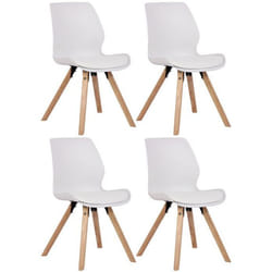 Chaises de salle à manger - Design Scandinave - Lot de 4 - Plastique Blanc - Pieds en Bois Clair - Confortable