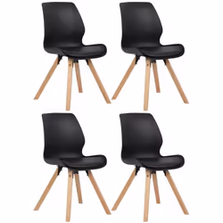 Chaises de salle à manger - Design Scandinave - Lot de 4 - Plastique Noir - Pieds en Bois Clair - Confortable