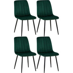 Lot de 4 chaises de salle à manger coutures décoratives verticales en tissu velours vert et pieds métal noir 100001864