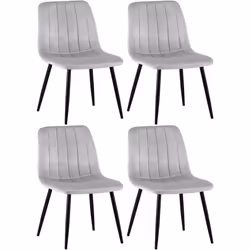 Chaises de salle à manger - Couture - Velours gris - Lot de 4 - Pieds en métal noir - Design contemporain