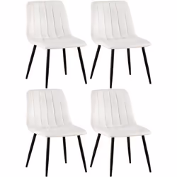 Lot de 4 chaises de salle a manger coutures decoratives verticales en tissu velours blanc creme et pieds metal noir 10_000186 ...