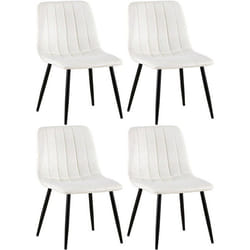 Lot de 4 chaises de salle a manger coutures decoratives verticales en tissu velours blanc creme et pieds metal noir 10_0001869