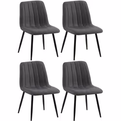 Set de 4 chaises - Noname - Tissu gris foncé - Pieds métal noir - Confort moderne - Design contemporain