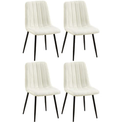 Lot de 4 chaises de salle à manger coutures décoratives verticales en tissu velours crème et pieds métal noir 100001874