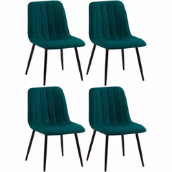Lot de 4 chaises de salle a manger coutures decortatives verticales assise en tissu velours vert pieds en metal negro 10_0001 ...