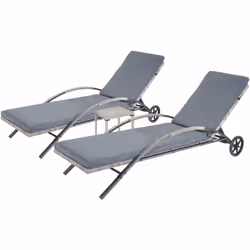 Ensemble de 2 chaises longues poly rotin gris Coussins gris foncé Vous aussi, vous souhaitez échapper au stress de la vie quo ...