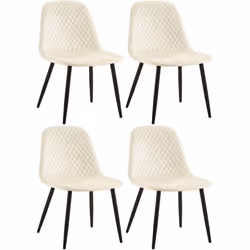 Chaises de salle à manger - Lot de 4 - Velours crème - Pieds en métal noir - Design contemporain - Confortables
