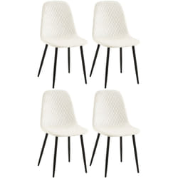 Lot de 4 chaises de salle à manger coutures décoratives losanges assise en velours blanc crème pieds métal noir mat 100001883