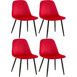 Lot de 4 chaises de salle a manger coutures decoratives losanges assise en velours rouge pieds metal noir mat 10_0001885
