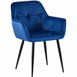 Chaise de salle à manger - Noname - Velours bleu - Pieds en métal noir - Accoudoirs - Design contemporain