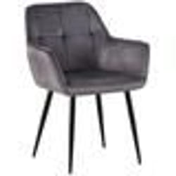 Chaise de salle à manger - Non spécifié - Modèle 10_0001901 - Velours gris - Pieds en métal noir - 1 place