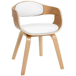 Chaise de bureau - Design Scandinave - Bois clair - Assise en PVC blanc - Confort optimal - Accoudoirs inclus