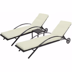 Ensemble de 2 chaises longues de jardin, poly rotin noir, coussins beige crème Vous aussi, vous souhaitez échapper au stress ...