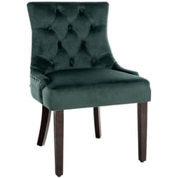 Chaise de salle à manger - Design antique - Velours vert - Pieds en bois marron - 1 place - Confortable