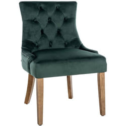 Chaise de salle à manger - Design antique - Velours vert foncé - Pieds en bois - Confortable et élégant