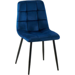 Chaise de salle à manger x1 coutures forme carrées en velours bleu foncé pieds en métal noir 100001966