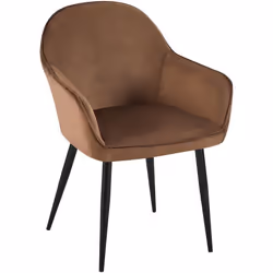 Chaise de salle à manger - Moderne - Velours marron - Accoudoirs - Métal noir - Confortable