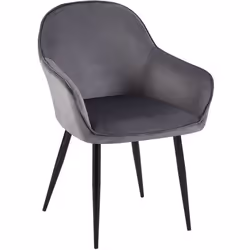 Chaise de salle à manger - Moderne - Velours gris foncé - Accoudoirs - Pieds en métal noir - Confortable