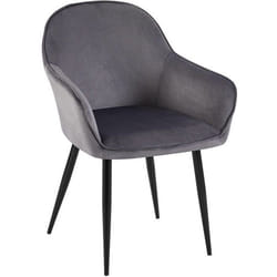 Chaise de salle à manger - Moderne - Velours gris foncé - Accoudoirs - Pieds en métal noir - Confortable