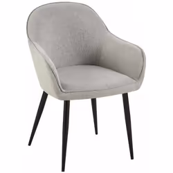 Chaise de salle à manger - Moderne - Tissu gris - Pieds en métal noir - Confortable - Accoudoirs