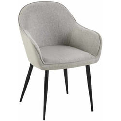 Chaise de salle à manger - Moderne - Tissu gris - Pieds en métal noir - Confortable - Accoudoirs