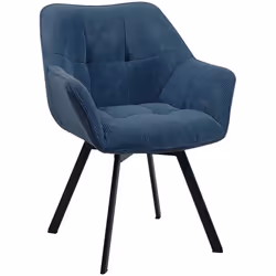Chaise de salle à manger - Confortable - Velours côtelé bleu - Piètement métal noir - Pivotante 180°