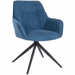 Chaise de salle à manger - Non spécifié - Pivotante - Tissu bleu - Accoudoirs - Métal noir