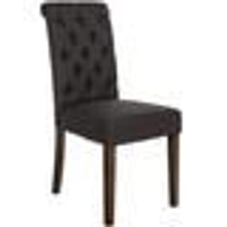 Chaise de salle à manger - Design - Dossier capitonné - Tissu gris foncé - Pieds en bois marron - Confortable