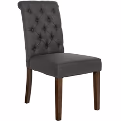 Chaise de salle à manger - Design Classique - Dossier capitonné - Tissu gris foncé - Pieds en bois marron