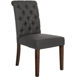 Chaise de salle à manger - Design Classique - Dossier capitonné - Tissu gris foncé - Pieds en bois marron