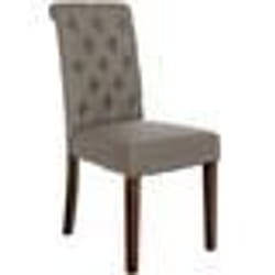 Chaise de salle à manger - 10_0002052 - Dossier capitonné - Tissu taupe - Pieds en bois marron - Confort optimal