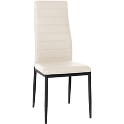Chaise de salle à manger x1 design simple en PVC crème avec couture décorative cadre en métal noir 100002056