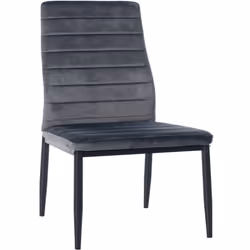Chaise de salle à manger - Design - Velours gris - Couture décorative - Cadre en métal noir - 1 place