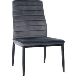 Chaise de salle à manger - Design - Velours gris - Couture décorative - Cadre en métal noir - 1 place