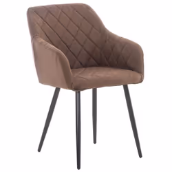 Chaise de salle à manger - Design Rétro - Marron - Tissu - Coutures Décoratives - Accoudoirs