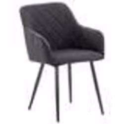 Chaise de salle à manger - Design Rétro - Tissu Noir - Coutures Décoratives - Accoudoirs - Métal Noir