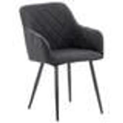 Chaise de salle à manger - Design Rétro - Tissu Noir - Coutures Décoratives - Accoudoirs - Métal Noir