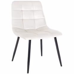 Chaise de salle a manger x1 coutures decoratives carrees en tissu velours blanc creme et metal noir 10_0002136